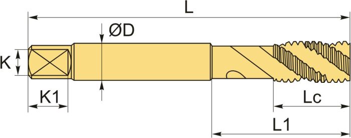 T8804786 Метчик M24X3.0 6H 160.0L HSS DIN376 со спиральной канавкой Alpha-Tap TiN